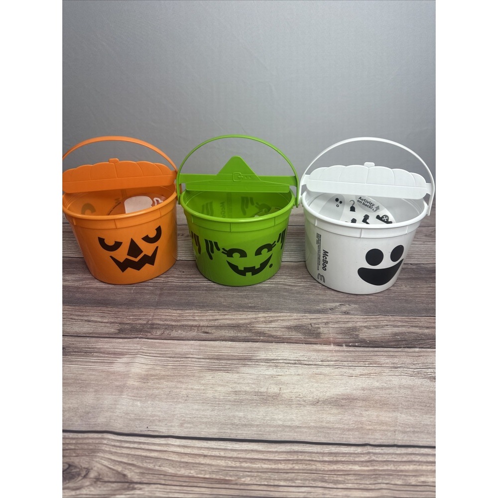 McDonald's Happy Meal Halloween Pail Bucket McPunk'n McBoo McGlobin 3 Pack NEW